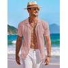 COOFANDY Men’s Knit Button Down Shirt Short Sleeve Vintage Polo Shirts Summer Casual Beach Tops(Dusty Pink)