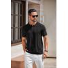 COOFANDY Mens Knit Polo Shirts Short Sleeve Textured Button Down Polo Shirt Cuban Guayabera Summer Beach Shirts(Black)