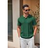 COOFANDY Mens Knit Polo Shirts Short Sleeve Textured Button Down Polo Shirt Cuban Guayabera Summer Beach Shirts(Dark Green)