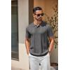 COOFANDY Mens Knit Polo Shirts Short Sleeve Textured Button Down Polo Shirt Cuban Guayabera Summer Beach Shirts(Dark Grey)
