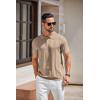 COOFANDY Mens Knit Polo Shirts Short Sleeve Textured Button Down Polo Shirt Cuban Guayabera Summer Beach Shirts(Khaki)