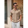 COOFANDY Mens Knit Polo Shirts Short Sleeve Textured Button Down Polo Shirt Cuban Guayabera Summer Beach Shirts(Khaki)