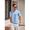 COOFANDY Mens Knit Polo Shirts Short Sleeve Textured Button Down Polo Shirt Cuban Guayabera Summer Beach Shirts(Light Blue)