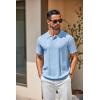 COOFANDY Mens Knit Polo Shirts Short Sleeve Textured Button Down Polo Shirt Cuban Guayabera Summer Beach Shirts(Light Blue)