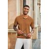 COOFANDY Mens Knit Polo Shirts Short Sleeve Textured Button Down Polo Shirt Cuban Guayabera Summer Beach Shirts(Light Brown)