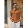 COOFANDY Mens Knit Polo Shirts Short Sleeve Textured Button Down Polo Shirt Cuban Guayabera Summer Beach Shirts(Light Brown)
