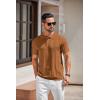 COOFANDY Mens Knit Polo Shirts Short Sleeve Textured Button Down Polo Shirt Cuban Guayabera Summer Beach Shirts(Light Brown)