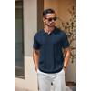 COOFANDY Mens Knit Polo Shirts Short Sleeve Textured Button Down Polo Shirt Cuban Guayabera Summer Beach Shirts(Navy Blue)