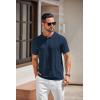 COOFANDY Mens Knit Polo Shirts Short Sleeve Textured Button Down Polo Shirt Cuban Guayabera Summer Beach Shirts(Navy Blue)