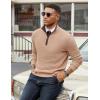 COOFANDY Mens Quarter Zip Sweater Slim Fit Mock Neck Pullover Casual Knitted Ribbed Polo Sweaters(Camel)