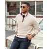 COOFANDY Mens Quarter Zip Sweater Slim Fit Mock Neck Pullover Casual Knitted Ribbed Polo Sweaters(White)