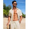 COOFANDY Men’s Summer Beach Outfits 2 Piece Short Sets Shirts and Shorts Vacation Texture Linen Sets for Men(Beige)