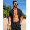 COOFANDY Men’s Summer Beach Outfits 2 Piece Short Sets Shirts and Shorts Vacation Texture Linen Sets for Men(Black)
