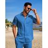 COOFANDY Men’s Summer Beach Outfits 2 Piece Short Sets Shirts and Shorts Vacation Texture Linen Sets for Men(Blue)