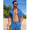 COOFANDY Men’s Summer Beach Outfits 2 Piece Short Sets Shirts and Shorts Vacation Texture Linen Sets for Men(Blue)
