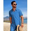 COOFANDY Men’s Summer Beach Outfits 2 Piece Short Sets Shirts and Shorts Vacation Texture Linen Sets for Men(Blue)