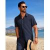 COOFANDY Men’s Summer Beach Outfits 2 Piece Short Sets Shirts and Shorts Vacation Texture Linen Sets for Men(Blue Purple)