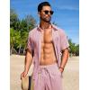 COOFANDY Men’s Summer Beach Outfits 2 Piece Short Sets Shirts and Shorts Vacation Texture Linen Sets for Men(Dark Pink)