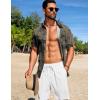 COOFANDY Men’s Summer Beach Outfits 2 Piece Short Sets Shirts and Shorts Vacation Texture Linen Sets for Men(Green-white)