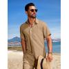 COOFANDY Men’s Summer Beach Outfits 2 Piece Short Sets Shirts and Shorts Vacation Texture Linen Sets for Men(Khaki)