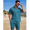 COOFANDY Men’s Summer Beach Outfits 2 Piece Short Sets Shirts and Shorts Vacation Texture Linen Sets for Men(Lake Green)