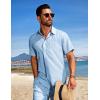 COOFANDY Men’s Summer Beach Outfits 2 Piece Short Sets Shirts and Shorts Vacation Texture Linen Sets for Men(Light Blue)