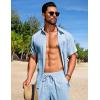 COOFANDY Men’s Summer Beach Outfits 2 Piece Short Sets Shirts and Shorts Vacation Texture Linen Sets for Men(Light Blue)