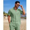 COOFANDY Men’s Summer Beach Outfits 2 Piece Short Sets Shirts and Shorts Vacation Texture Linen Sets for Men(Light Green)