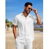 COOFANDY Men’s Summer Beach Outfits 2 Piece Short Sets Shirts and Shorts Vacation Texture Linen Sets for Men(White)