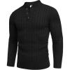 COOFANDY Men Casual Knit Sweater Quarter Button Henley Long Sleeve Slim Fit Twisted Pullover Sweater(Black)