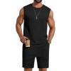 COOFANDY Men’s 2 Piece Outfits Beach Knit Jacquard Sleeveless Shirt and Shorts Sets Summer Athletic Vacation Set(Black)