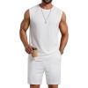 COOFANDY Men’s 2 Piece Outfits Beach Knit Jacquard Sleeveless Shirt and Shorts Sets Summer Athletic Vacation Set(White)