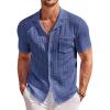 COOFANDY Men’s Knit Button Down Shirt Short Sleeve Vintage Polo Shirts Summer Casual Beach Tops(Deep Blue)