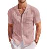 COOFANDY Men’s Knit Button Down Shirt Short Sleeve Vintage Polo Shirts Summer Casual Beach Tops(Dusty Pink)