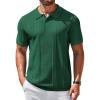 COOFANDY Mens Knit Polo Shirts Short Sleeve Textured Button Down Polo Shirt Cuban Guayabera Summer Beach Shirts(Dark Green)