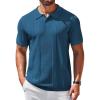 COOFANDY Mens Knit Polo Shirts Short Sleeve Textured Button Down Polo Shirt Cuban Guayabera Summer Beach Shirts(Denim Blue)