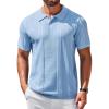 COOFANDY Mens Knit Polo Shirts Short Sleeve Textured Button Down Polo Shirt Cuban Guayabera Summer Beach Shirts(Light Blue)