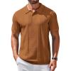 COOFANDY Mens Knit Polo Shirts Short Sleeve Textured Button Down Polo Shirt Cuban Guayabera Summer Beach Shirts(Light Brown)