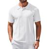 COOFANDY Mens Knit Polo Shirts Short Sleeve Textured Button Down Polo Shirt Cuban Guayabera Summer Beach Shirts(White)