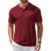 COOFANDY Mens Knit Polo Shirts Short Sleeve Textured Button Down Polo Shirt Cuban Guayabera Summer Beach Shirts(Wine Red)