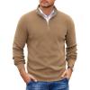 COOFANDY Mens Quarter Zip Pullover Slim Fit Lightweight Sweater Casual Mock Neck Knit Polo Sweater(Khaki)