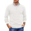 COOFANDY Mens Quarter Zip Pullover Slim Fit Lightweight Sweater Casual Mock Neck Knit Polo Sweater(White)