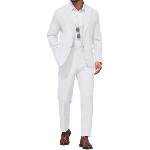 COOFANDY Men’s 2 Piece Suit Slim Fit Two Buttons Dress Suits Solid Jacket and Pants Set Tuxedo for Wedding Prom Business(White)