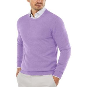 COOFANDY Men’s Crewneck Sweaters Long Sleeve Dress Knit Sweater Lightweight Slim Fit Pullover Sweaters(Purple)