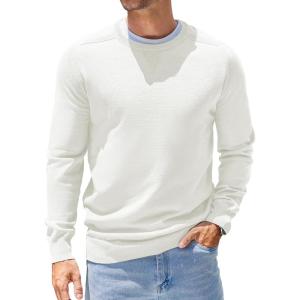 COOFANDY Mens Sweater Crewneck Pullover Long Sleeve Lightweight Sweater Plain Knit Silm Fit(Cream White)