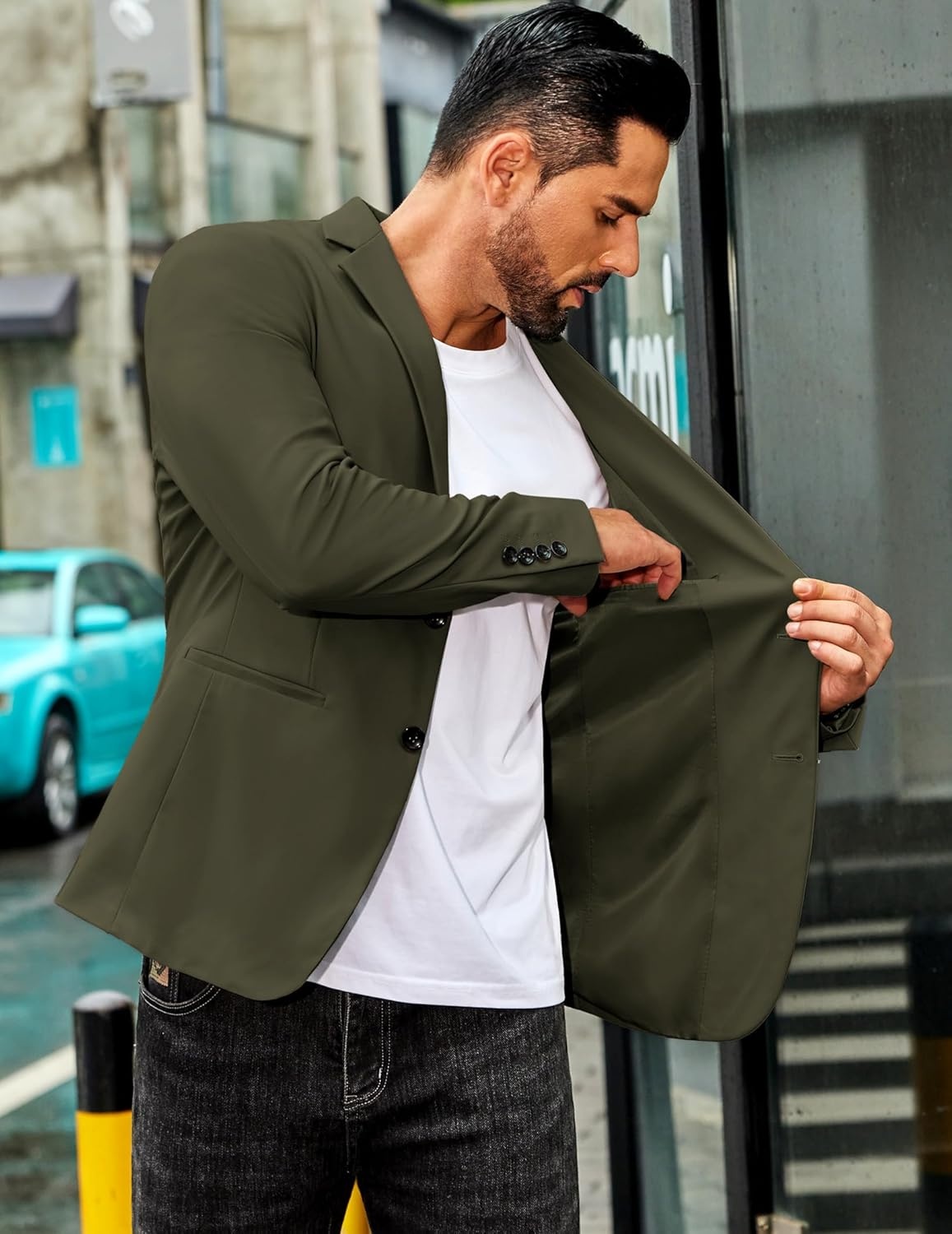 imageCOOFANDY Mens Sport Coat Casual Slim Fit Blazer Jacket Lightweight Two Button Suit JacketsArmy Green
