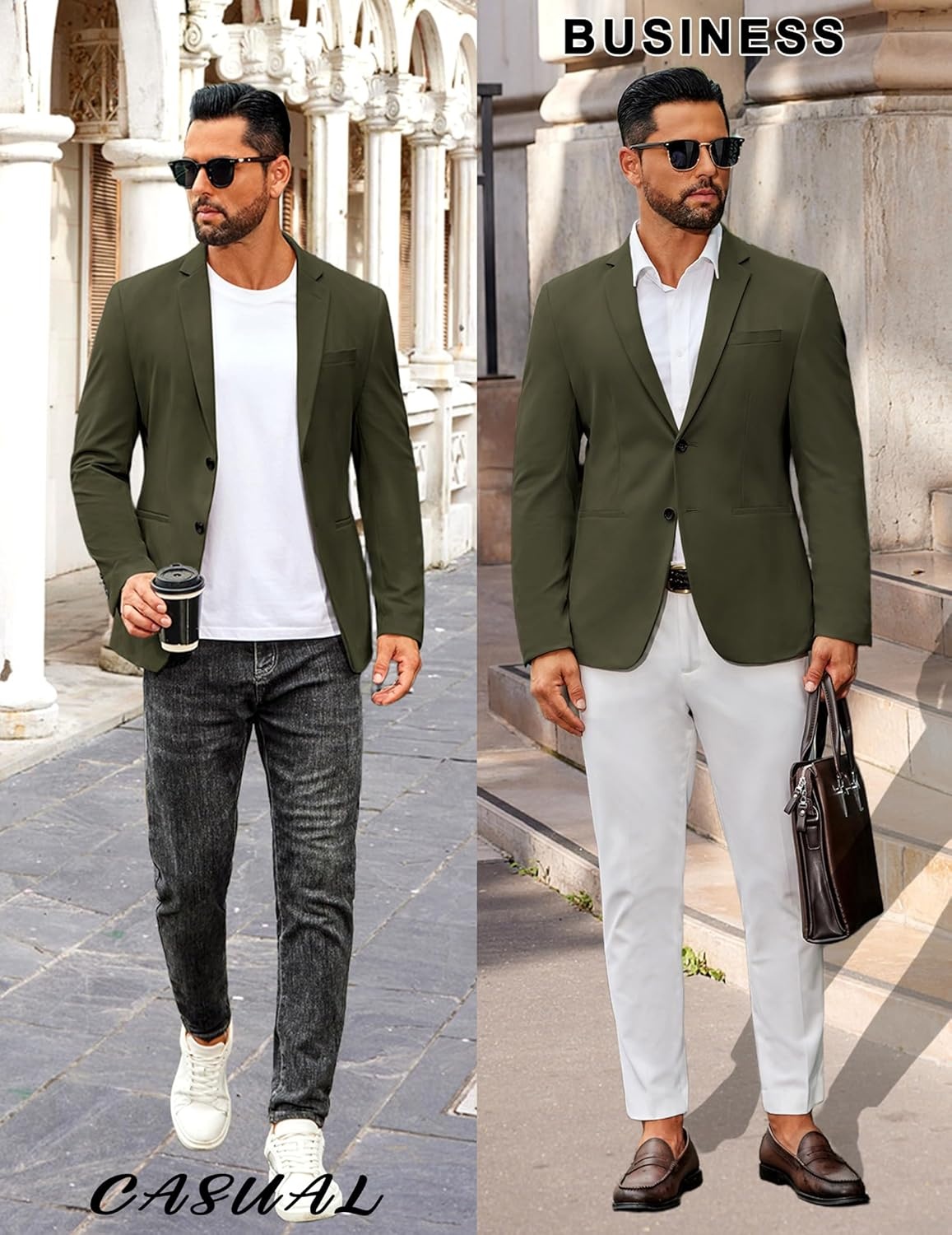 imageCOOFANDY Mens Sport Coat Casual Slim Fit Blazer Jacket Lightweight Two Button Suit JacketsArmy Green