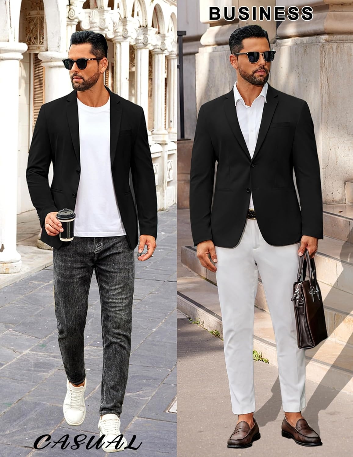 imageCOOFANDY Mens Sport Coat Casual Slim Fit Blazer Jacket Lightweight Two Button Suit JacketsBlack