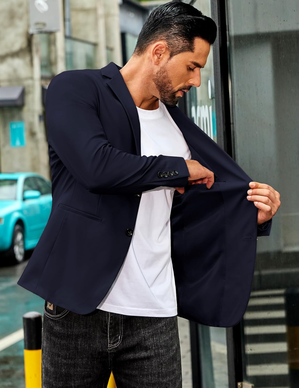 imageCOOFANDY Mens Sport Coat Casual Slim Fit Blazer Jacket Lightweight Two Button Suit JacketsNavy Blue