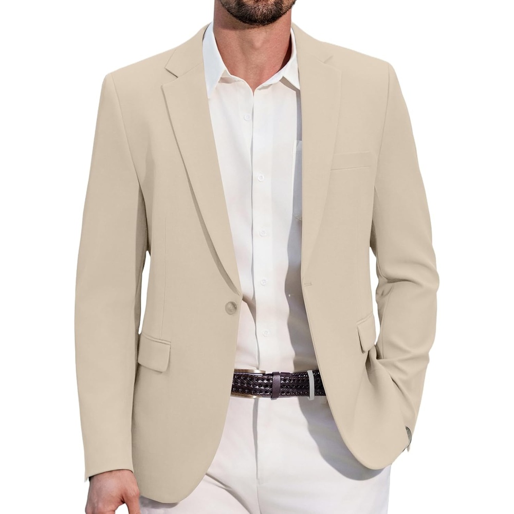 imageCOOFANDY Mens Casual Blazer One Button Lightweight Sport Coats Slim Fit Suit Jacket for Wedding Prom Party BusinessKhaki Gray